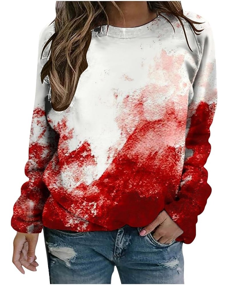 Halloween Tops for Women Scary Bloody Print Crewneck Sweatshirts Long Sleeve Loose Oversized Shirts Blouses 09 White $5.50 Sl...