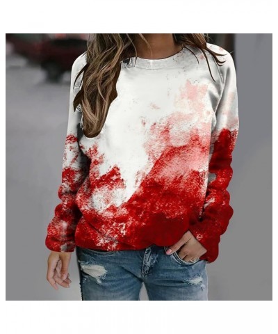 Halloween Tops for Women Scary Bloody Print Crewneck Sweatshirts Long Sleeve Loose Oversized Shirts Blouses 09 White $5.50 Sl...