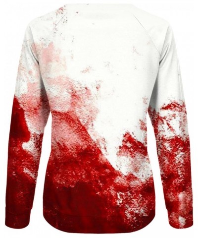 Halloween Tops for Women Scary Bloody Print Crewneck Sweatshirts Long Sleeve Loose Oversized Shirts Blouses 09 White $5.50 Sl...