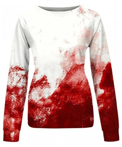 Halloween Tops for Women Scary Bloody Print Crewneck Sweatshirts Long Sleeve Loose Oversized Shirts Blouses 09 White $5.50 Sl...