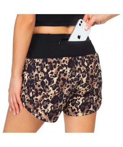 Running Shorts for Women with Liner High Waisted Womens Athletic Shorts with Zip Pocket for Workout Gym- 4 Inches Khaki Leopa...