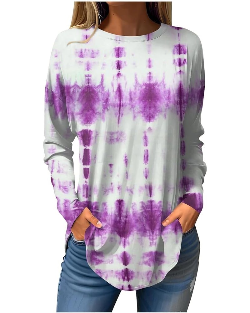 Long Sleeve Shirts For Women,Women'S Casaual Print Tunic Trendy Crewneck Long Blouse Tops For Leggings 3-light Purple $5.87 U...