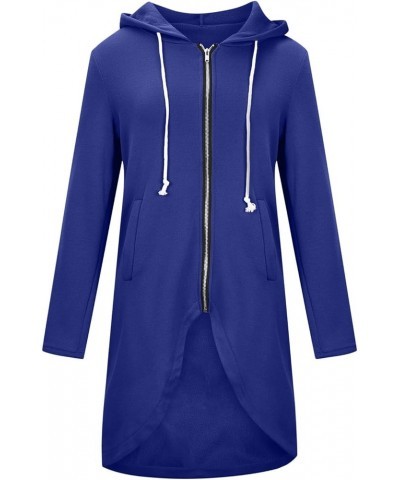 Womens Long Hoodies Long Sleeve Zip Up Solid Plain Pullover Drawstring Loose Fit Casual Fashion Tops Blue $16.43 Hoodies & Sw...