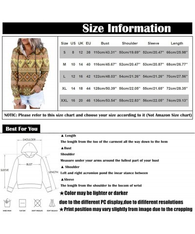 Women's Fall Casual Western Aztec Print Long Sleeve Drawstring Hoodies Half Zip Sweatshirt Button Down Pullover Tops 24-yello...