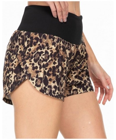 Running Shorts for Women with Liner High Waisted Womens Athletic Shorts with Zip Pocket for Workout Gym- 4 Inches Khaki Leopa...