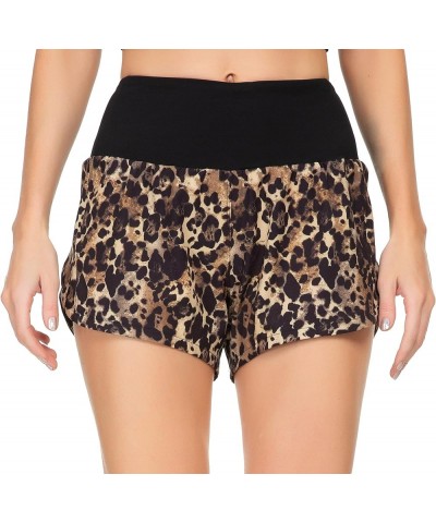 Running Shorts for Women with Liner High Waisted Womens Athletic Shorts with Zip Pocket for Workout Gym- 4 Inches Khaki Leopa...