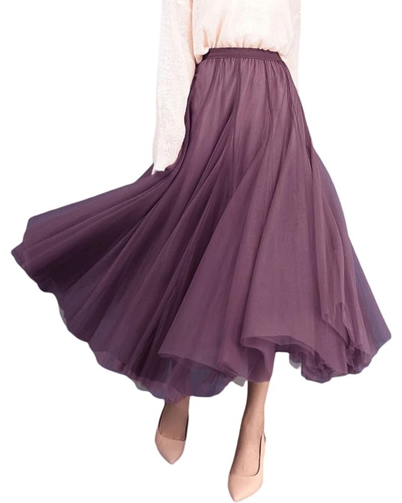 Women Tulle Tutu Long Skirts See-Through Layered Ruffled Slit Mesh Princess Skirt Floor Length Ruffle Puff Skirts Purple a $8...