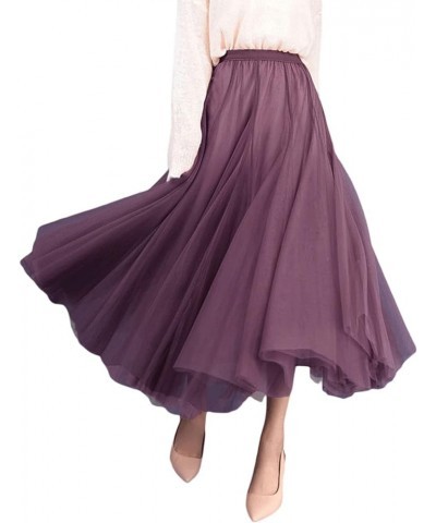 Women Tulle Tutu Long Skirts See-Through Layered Ruffled Slit Mesh Princess Skirt Floor Length Ruffle Puff Skirts Purple a $8...