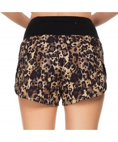 Running Shorts for Women with Liner High Waisted Womens Athletic Shorts with Zip Pocket for Workout Gym- 4 Inches Khaki Leopa...