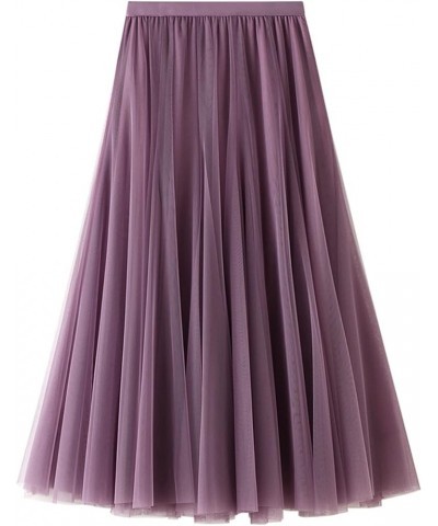 Women Tulle Tutu Long Skirts See-Through Layered Ruffled Slit Mesh Princess Skirt Floor Length Ruffle Puff Skirts Purple a $8...