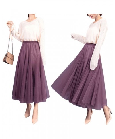 Women Tulle Tutu Long Skirts See-Through Layered Ruffled Slit Mesh Princess Skirt Floor Length Ruffle Puff Skirts Purple a $8...