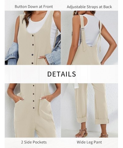 Womens Cotton Linen Overalls Adjustable Straps Button Up Long Loose Pant Baggy Jumpsuits with Pockets Beige $13.99 Overalls