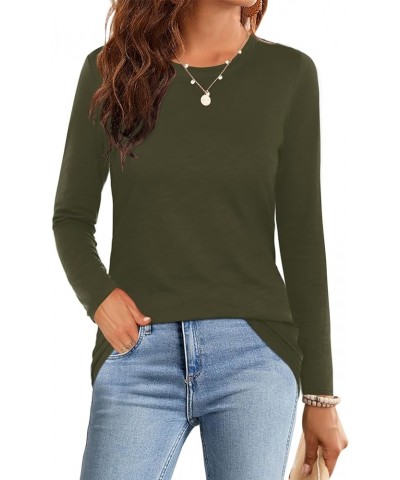 Womens Tops Short/Long Sleeve T-Shirts Fitted Cotton Crewneck Tee A:army Green $12.00 T-Shirts