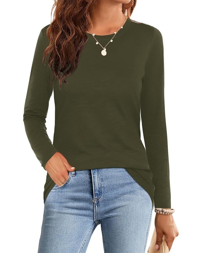 Womens Tops Short/Long Sleeve T-Shirts Fitted Cotton Crewneck Tee A:army Green $12.00 T-Shirts