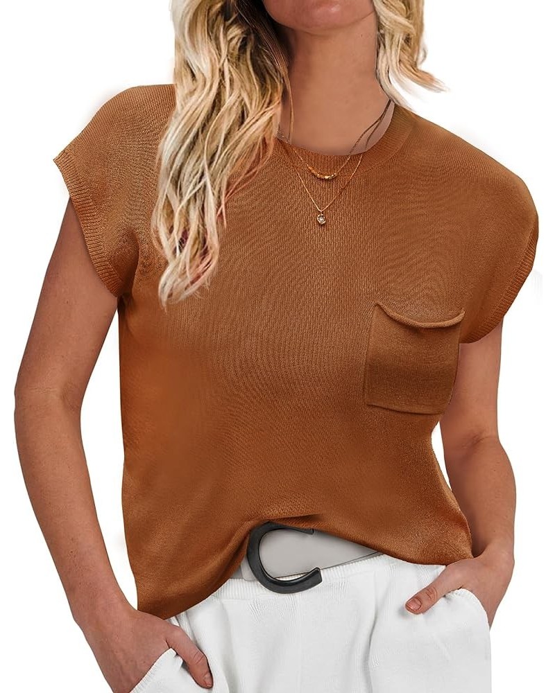 Womens Sleeveless Sweater Vest Loose Fit Cape Sleeve Knit Ribbed Tank Tops with Front Pocket S-XXL Caramel $16.94 Sweaters