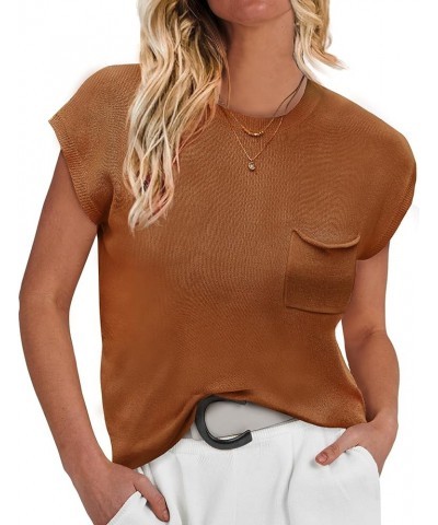 Womens Sleeveless Sweater Vest Loose Fit Cape Sleeve Knit Ribbed Tank Tops with Front Pocket S-XXL Caramel $16.94 Sweaters