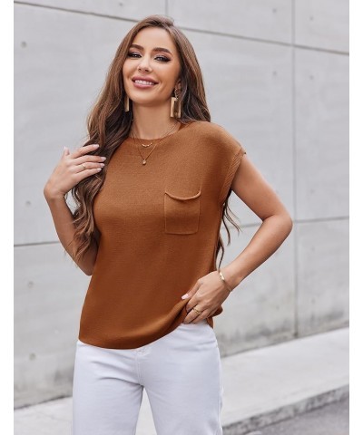 Womens Sleeveless Sweater Vest Loose Fit Cape Sleeve Knit Ribbed Tank Tops with Front Pocket S-XXL Caramel $16.94 Sweaters