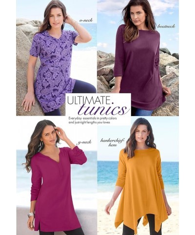 Women's Plus Size Boatneck Ultimate Tunic With Side Slits Long Shirt Classic Red $17.86 Tops