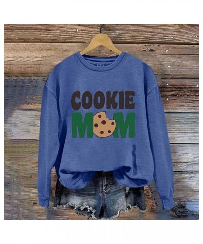 Cookie Mom Shirt for Women's Girl Scout Mom Cookie Gift Cute Pullover Long Sleeve T Shirt Casual Crewneck Tops B-blue $9.43 H...