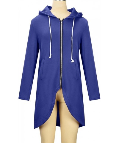 Womens Long Hoodies Long Sleeve Zip Up Solid Plain Pullover Drawstring Loose Fit Casual Fashion Tops Blue $16.43 Hoodies & Sw...