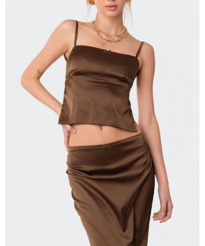 Y2K 2 Piece Maxi Skirt Sets Sexy Slim Fit Crop Tops High Waist Bodycon Split Long Skirts Outfits Streetwear Brown $13.34 Suits