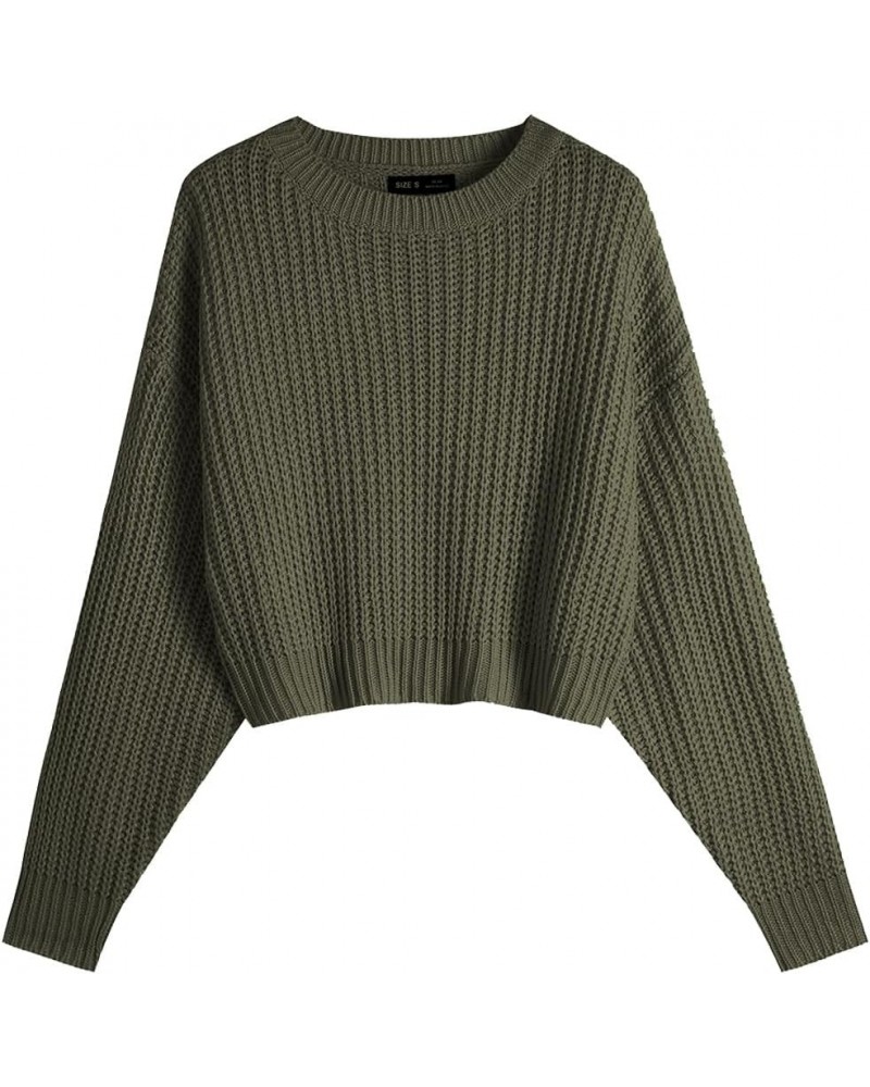 Women's 2023 Loose Batwing Sexy Cropped Sweater Top Winter Crew Neck Lightweight Soft Knitted Pullover Sweaters Army Green $1...