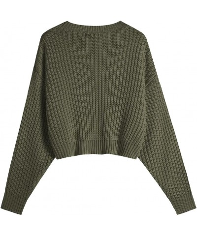 Women's 2023 Loose Batwing Sexy Cropped Sweater Top Winter Crew Neck Lightweight Soft Knitted Pullover Sweaters Army Green $1...