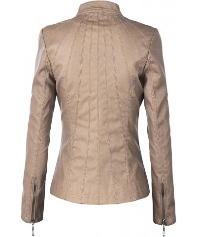 MBJ Womens Faux Leather Zip Up Moto Biker Jacket With Stitching DetaiL Wjc877_khaki $28.57 Coats