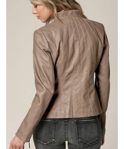 MBJ Womens Faux Leather Zip Up Moto Biker Jacket With Stitching DetaiL Wjc877_khaki $28.57 Coats