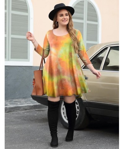 Women's 3/4 Sleeve Dress Casual Swing Pockets T-Shirt Loose Dress T02-orange_tie Dye $15.11 Dresses