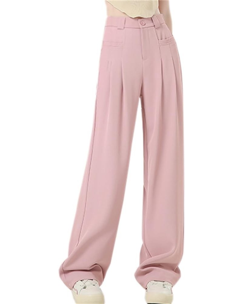 Women's Wide Leg Pants High Waisted Pocketed Straight Suit Long Trousers Pink $13.68 Pants