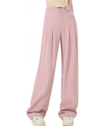 Women's Wide Leg Pants High Waisted Pocketed Straight Suit Long Trousers Pink $13.68 Pants