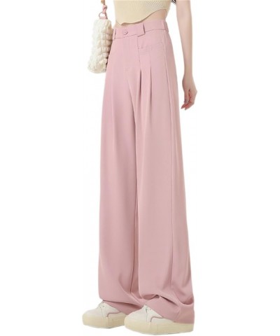 Women's Wide Leg Pants High Waisted Pocketed Straight Suit Long Trousers Pink $13.68 Pants