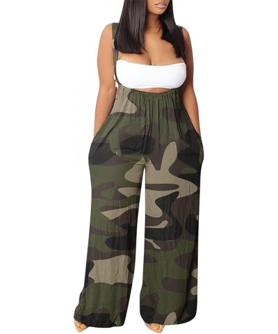 Plus Size Jumpsuits for Women Sexy Summer Elegant Solid Halter Neck Sleeveless Wide Leg Pants Rompers WIth Pocket 02-camoufla...