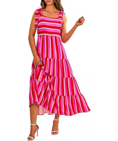 Women Dresses 2024 Summer Floral Sleeveless Maxi Dress Casual Spaghetti Strap Tiered Flowy Beach Long Dress S-rose Red $24.29...