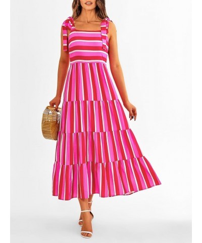 Women Dresses 2024 Summer Floral Sleeveless Maxi Dress Casual Spaghetti Strap Tiered Flowy Beach Long Dress S-rose Red $24.29...