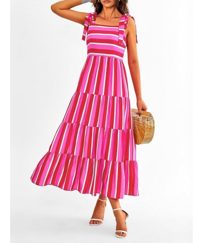 Women Dresses 2024 Summer Floral Sleeveless Maxi Dress Casual Spaghetti Strap Tiered Flowy Beach Long Dress S-rose Red $24.29...