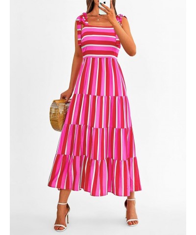 Women Dresses 2024 Summer Floral Sleeveless Maxi Dress Casual Spaghetti Strap Tiered Flowy Beach Long Dress S-rose Red $24.29...