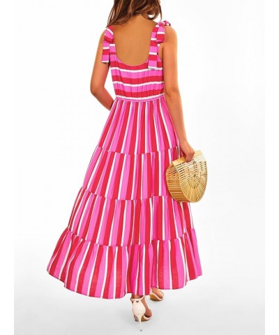 Women Dresses 2024 Summer Floral Sleeveless Maxi Dress Casual Spaghetti Strap Tiered Flowy Beach Long Dress S-rose Red $24.29...