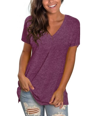 Womens T Shirts Basic V Neck Tee Loose Fitting Casual Short Sleeve Tops 02-fuchsia $11.48 T-Shirts