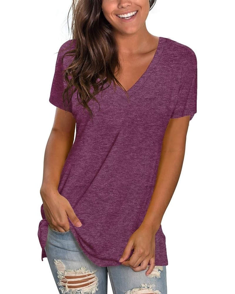 Womens T Shirts Basic V Neck Tee Loose Fitting Casual Short Sleeve Tops 02-fuchsia $11.48 T-Shirts