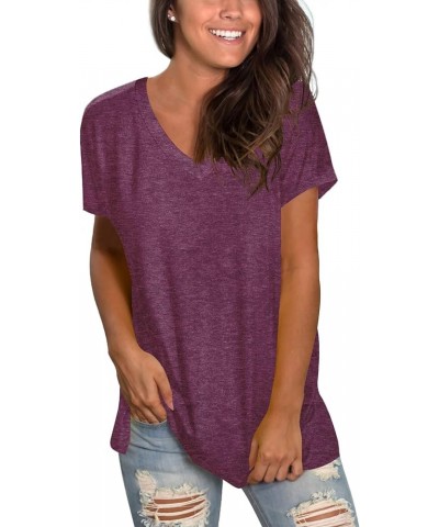 Womens T Shirts Basic V Neck Tee Loose Fitting Casual Short Sleeve Tops 02-fuchsia $11.48 T-Shirts