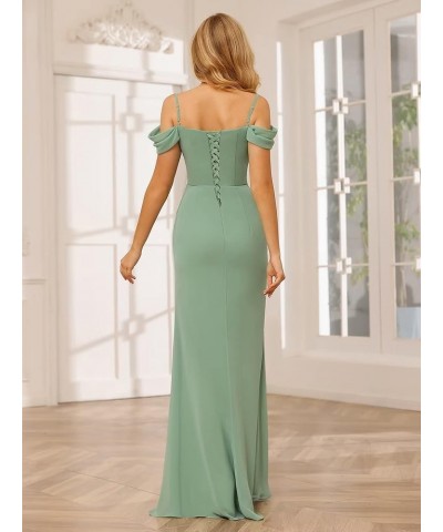 Women's Cold Shoulder Chiffon Bridesmaid Dresses Long Ruched Mermaid Formal Dresses with Slit YZTS202 Lilac $28.04 Dresses