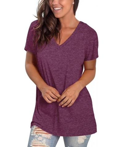 Womens T Shirts Basic V Neck Tee Loose Fitting Casual Short Sleeve Tops 02-fuchsia $11.48 T-Shirts