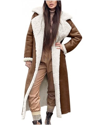 Thicken Sherpa Fleece Lined Jackets for Women Lengthened Faux Suede Plush Coats Long Sleeve Plush Collar Overcoat Brown $24.2...