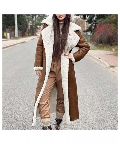 Thicken Sherpa Fleece Lined Jackets for Women Lengthened Faux Suede Plush Coats Long Sleeve Plush Collar Overcoat Brown $24.2...