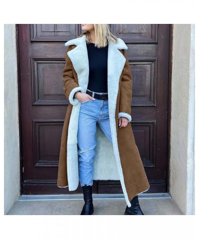 Thicken Sherpa Fleece Lined Jackets for Women Lengthened Faux Suede Plush Coats Long Sleeve Plush Collar Overcoat Brown $24.2...