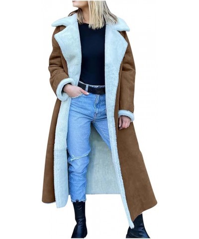 Thicken Sherpa Fleece Lined Jackets for Women Lengthened Faux Suede Plush Coats Long Sleeve Plush Collar Overcoat Brown $24.2...