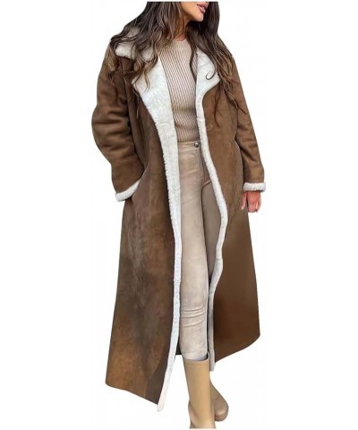 Thicken Sherpa Fleece Lined Jackets for Women Lengthened Faux Suede Plush Coats Long Sleeve Plush Collar Overcoat Brown $24.2...