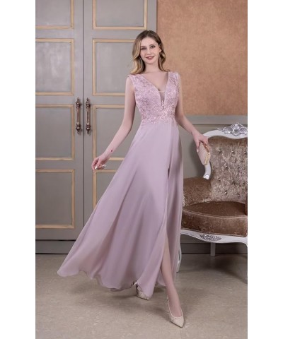 Chiffon Bridesmaid Dresses with Slit V-Neck Mother of Bride Dress Laces Applique Elegant A-line Formal Evening Dresses Ice Bl...